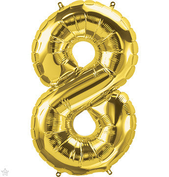 34in Number 8 - GOLD - Pkgd Foil Balloon