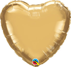 18in CHROME GOLD HEART - Pack of 10 -Shaped Qualatex Foil Balloon