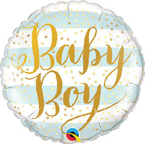 18in BABY BOY Blue Stripes - Round Foil Balloon (PKG)