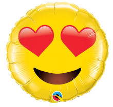 28in Smiley Face With Heart Eyes Packaged Foil Balloon