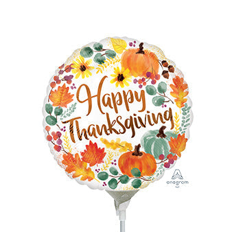 9in THANKSGIVING Watercolor - Foil Balloon - Pack of 25 - Air Fill & Heat Seal Only