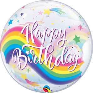 22in BIRTHDAY Rainbow UNICORNS BUBBLE Balloon (PKG)