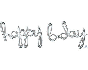 HAPPY BDAY - SCRIPT Phrase SILVER (PKG) - Air-fill Valved