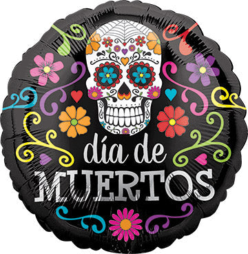 Colorful DIA DE MUERTOS - Standard HX Round Foil Balloon - Pack of 10