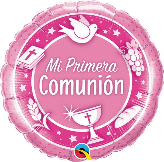 18in Mi Primera COMUNION - ROSA - Round Foil Balloon