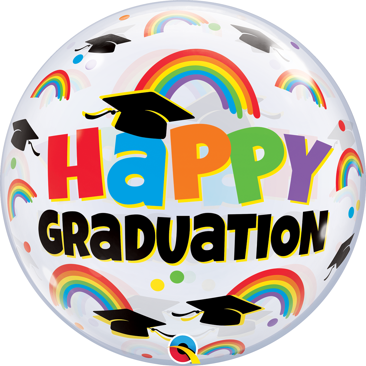 22in Graduation Caps & Rainbows  - BUBBLES Balloon (Pkg)