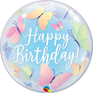 22in BIRTHDAY Soft BUTTERFLIES BUBBLE Balloon (PKG)