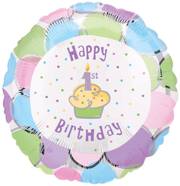 Happy FIRST BIRTHDAY  - Pack of 10 - Standard HX - Round Foil Balloon