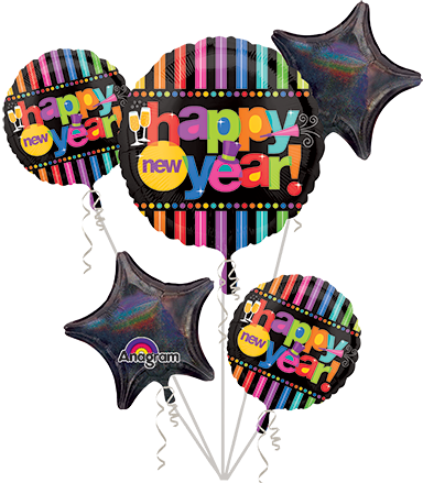 Bright New Year's Eve - Bouquet of Foil Balloons - Comes with 5 Balloons