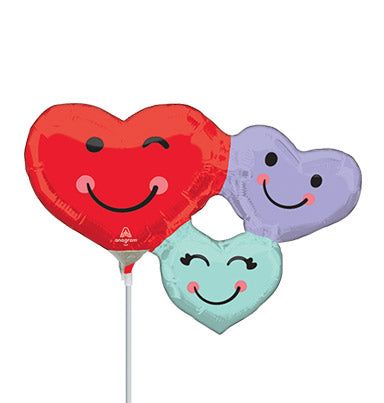 14in Cute HEART Trio (PK10) - Mini HEARTS Shape Foil Balloon - Air Fill & Heat Seal