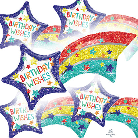 27in BIRTHDAY Wishes Shooting Star - Pack of 5 - SuperShape Foil Balloon