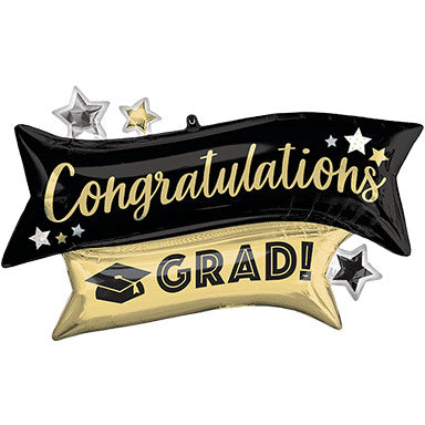 38in Congratulations GRAD Gold & Black Banners (PKG) SuperShape Foil Balloon