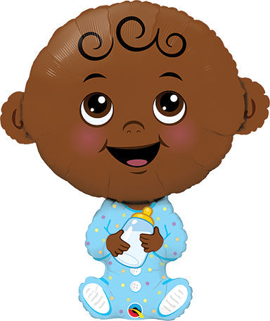 38in BABY BOY - Dark Skin Tone - Foil Balloon (PKG)