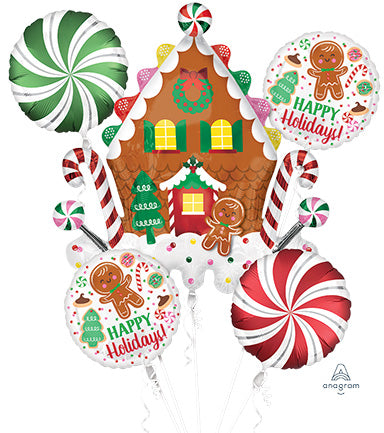 Gingerbread HOUSE - Bouquet of 5 Foil Balloons (PKG)