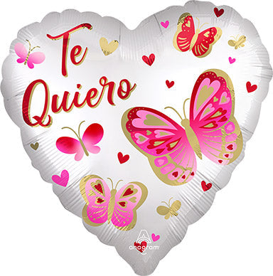 TE QUIERO Satin Butterflies - Standard HX - Heart Shaped Foil Balloon (PKG)