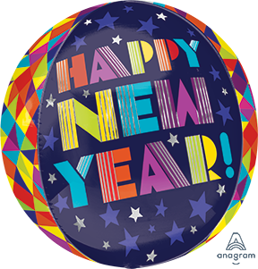 Geometric NEW YEAR ORBZ Dimensional Round Foil Balloon