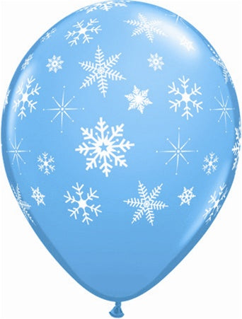 11in Robin's Egg with Snowflakes & Sparkles -A-Round (50ct) Latex