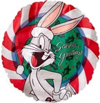 18 inch Season's Greetings Bugs Bunny Santa (PKG) Round Foil Balloon