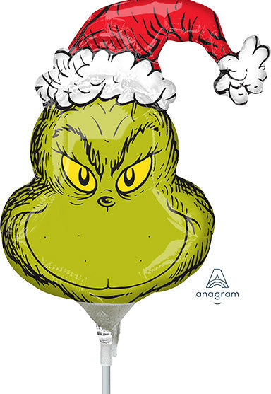 14in GRINCH Head - Mini Shape Foil Balloon **Air Fill, Heat Seal** - Pack of 10