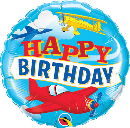 18in BIRTHDAY Airplanes - Round Foil Balloon (PKG)