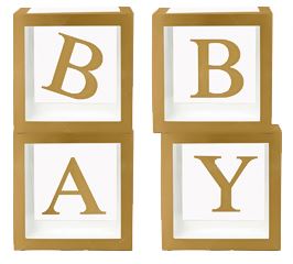 12x12x12 Clear BABY BOX - GOLD LETTERS -Set of 4