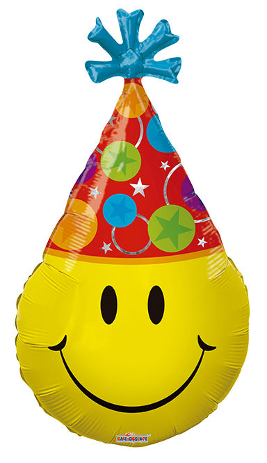 28in Smiley PARTY HAT Shape -Foil Balloon - Pack of 5