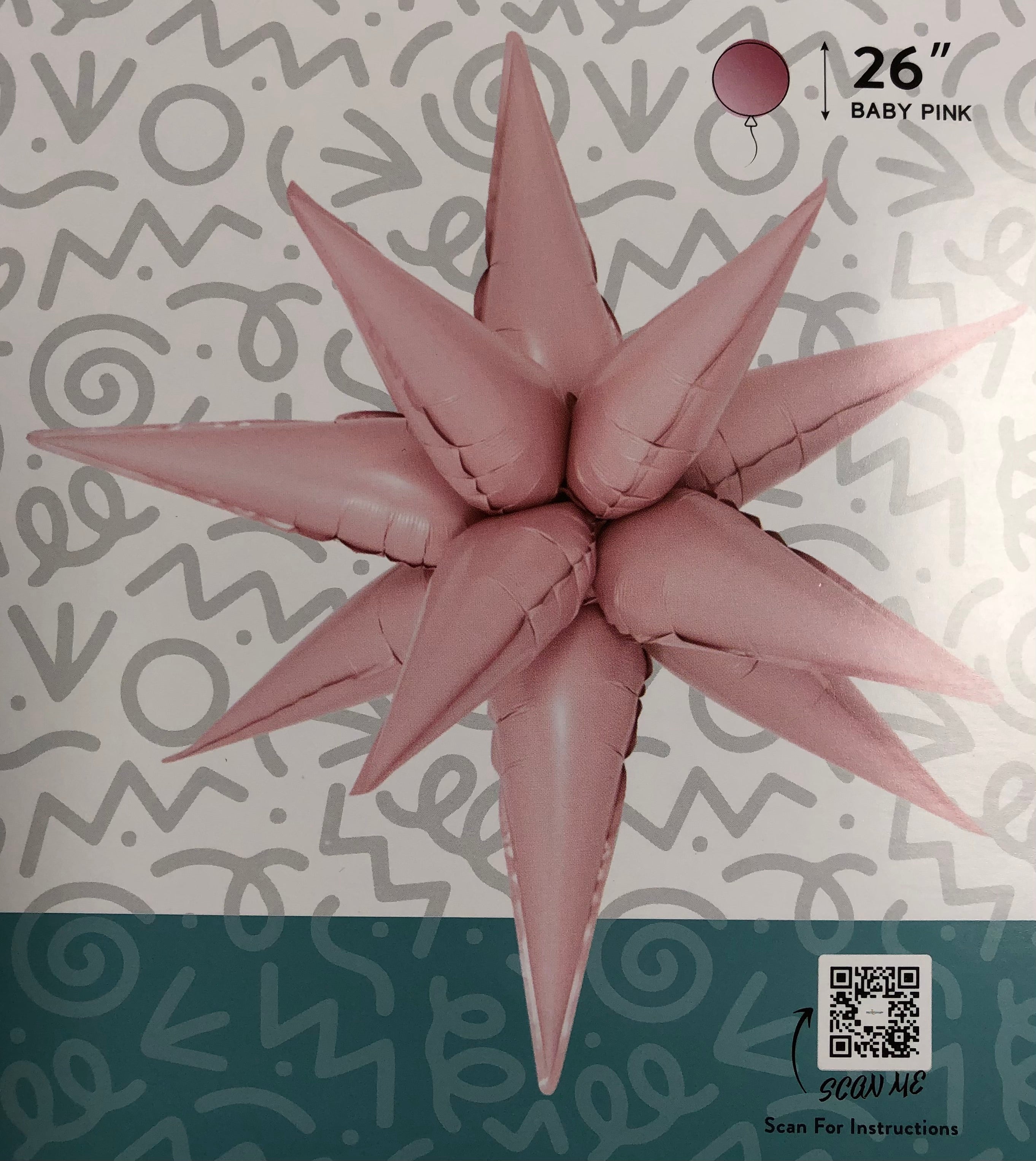 26in BABY PINK Starburst - 12part Foil Balloon - IRP