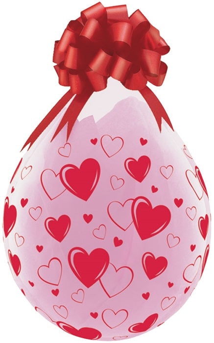 18in Hearts & Hearts A-Round RED Print on CLEAR Stuffing Balloon (25ct)