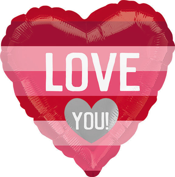 VLP 18in LOVE You Pink & Red Stripes - Standard Foil Balloon - Pack of 10