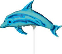 14in Ocean Blue Dolphin - Mini Shape Full Body Foil Balloon - Pack of 10