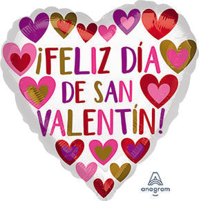 Feliz Dia San VALENTIN  - Standard HX - Heart Shaped Foil Balloon - Pack of 10