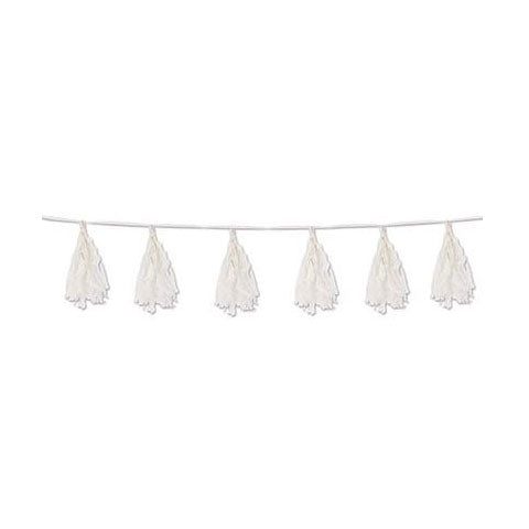 WHITE Tissue Tassel Garland 9-3/4in x 8ft