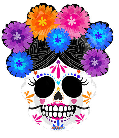 22in Catrina with Flowers - Day of the Dead Foil Balloon - Pack of 5