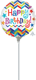 9in Happy B-day CHEVRON STAR - Pack of 25 - Foil Balloon - Air Fill & Heat Seal