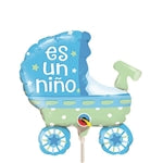 14in Es Un NINO Baby Stroller (BOY) - Pack of 10 - Mini Shape Foil Balloon - Air Fill & Heat Seal