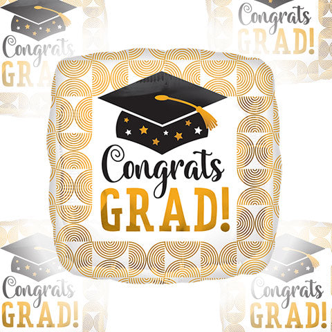 28in Congrats GRAD Ribbed Lines - Square Jumbo Foil Balloon - Pack of 5