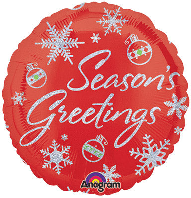 18in HOLOGRAPHIC Season's Greetings Sparkles - Standard HX - Round Foil Balloon-  Pack of 10