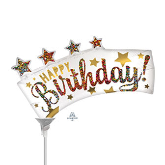 14in Satin Happy BIRTHDAY Glitter Banner - Mini Shape - Pack 10 Air Fill & Heat Seal