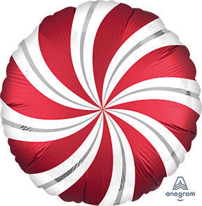 RED Candy Swirls - Satin Infused Standard Foil Balloon - IDP = Individually Retail Packaged