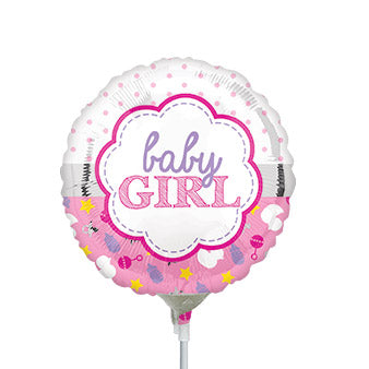 9in Baby GIRL Scallop - Pack of 25 - Round Foil Balloon - Air fill & Heat Seal