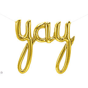 33in YAY Script - GOLD- Pkgd Foil Balloon - Air Fill ONLY