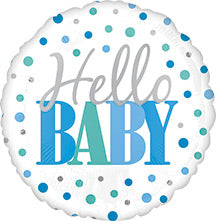 VLP 18in Hello BABY Dots Blue - Pack of 10 - Round Foil Balloon