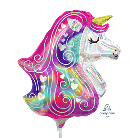 14in Iridescent Heart UNICORN (PK10) - Mini Shape Foil Balloon - Air Fill & Heat Seal