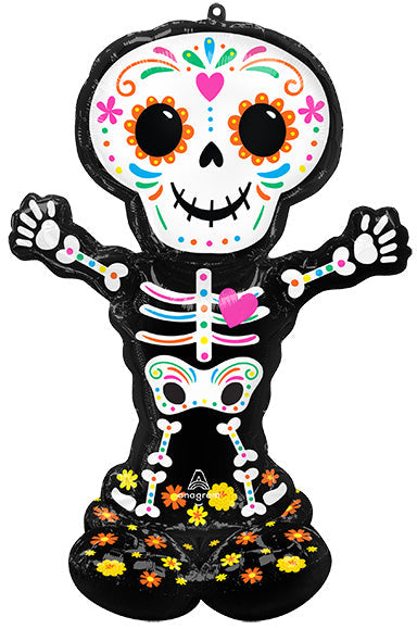 52in AirLoonz Day of the Dead Standing Skeleton Foil Multi-Balloon (PKG)