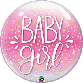 22in BABY Girl PINK & Confetti Dots BUBBLE Balloon (Pkg)