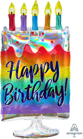 30in Iridescent BIRTHDAY Cake (PKG) - Holographic SuperShape Foil Balloon