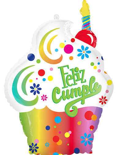 27in FELIZ CUMPLEANOS Punto Cupcake - SuperShape Foil Balloon - IRP