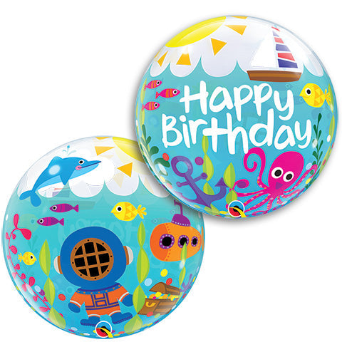 22in BIRTHDAY Maritime Fun BUBBLE Balloon (PKG)