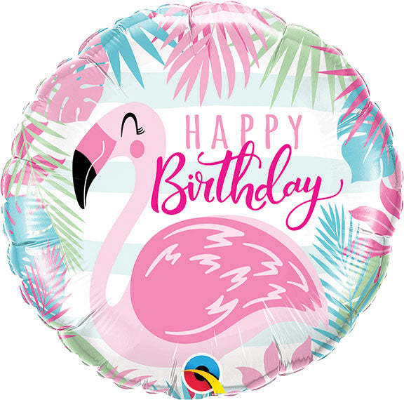 18in BIRTHDAY Pink Flamingo - Round Foil Balloon (PKG)