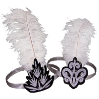 Tall Feathered Tiara Ast'd BLACK & WHITE Glitter Foil